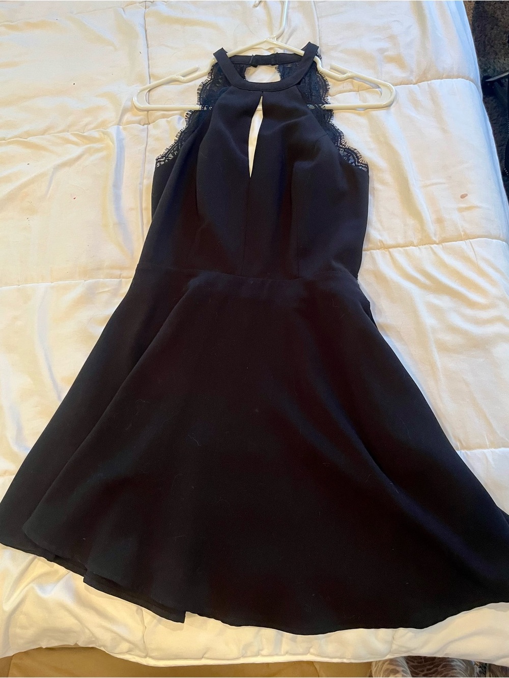 NBD Black Halter Keyhole Lace Fit-and-Flare Mini Dress